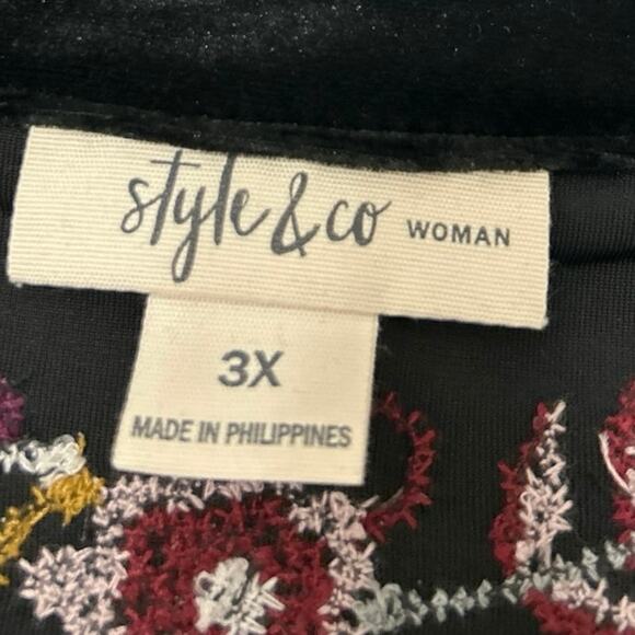 Style & Co Black Velvet Embroidered Baby Doll Top Boho Whimsigoth 3X New - Picture 11 of 15